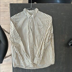 Sézane tomboy shirt ecru camel stripes